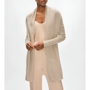 White + Warren Trapeze Open Front Knit Cashmere Cardigan Sweater Taupe
